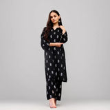 Black Floral Block Print Kurta Palazzo Set