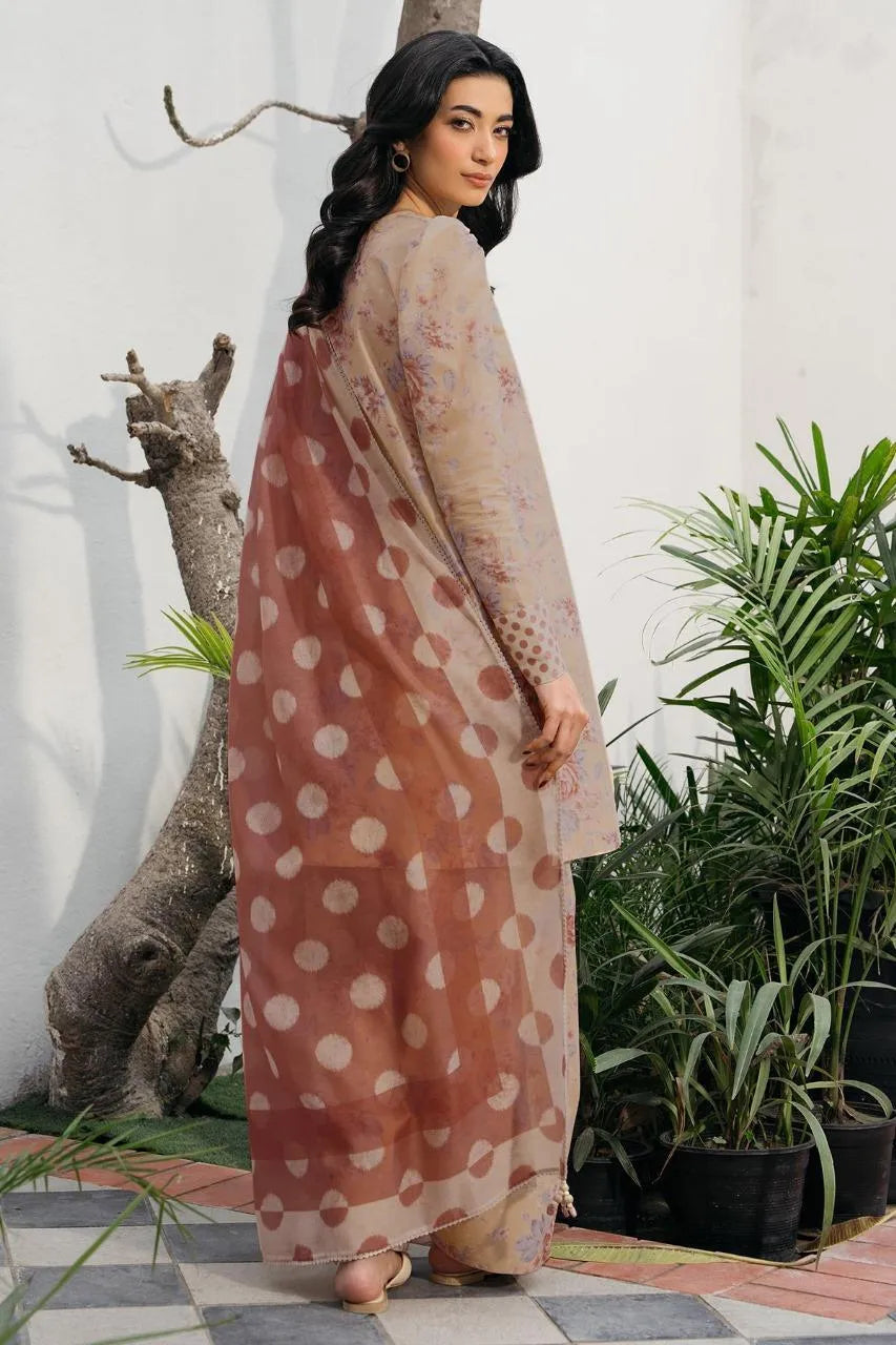Women's 3-Piece Printed Lawn Suit – Floral Kameez, Printed Trouser & Polka Dot Dupatta