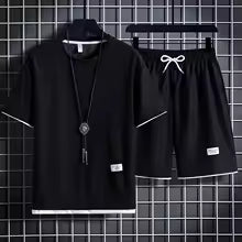 Men's Waffle Knit Two-Piece Set – Mock Layered Short Sleeve T-Shirt & Drawstring Shorts
