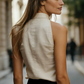 Women's Sleeveless Linen Blouse – Mandarin Collar Halter Top