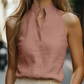 Women's Sleeveless Linen Blouse – Mandarin Collar Halter Top