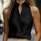 Women's Sleeveless Linen Blouse – Mandarin Collar Halter Top