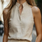 Women's Sleeveless Linen Blouse – Mandarin Collar Halter Top