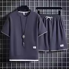 Men's Waffle Knit Two-Piece Set – Mock Layered Short Sleeve T-Shirt & Drawstring Shorts